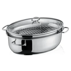 BERNDES ovaler Edelstahlbräter, 3-in-1 inkl. Glasdeckel + Gitter