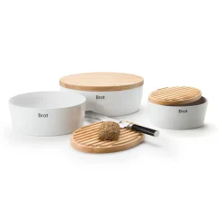 CONTINENTA ovaler Brottopf (weiß) mit Holzdeckel