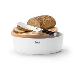 CONTINENTA ovaler Brottopf (weiß) mit Holzdeckel