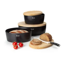 CONTINENTA ovaler Brottopf (schwarz) mit Holzdeckel