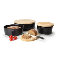 CONTINENTA ovaler Brottopf (schwarz) mit Holzdeckel