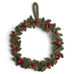En Gry & Sif Kranz m. roten Beeren 19cm, Filz grün